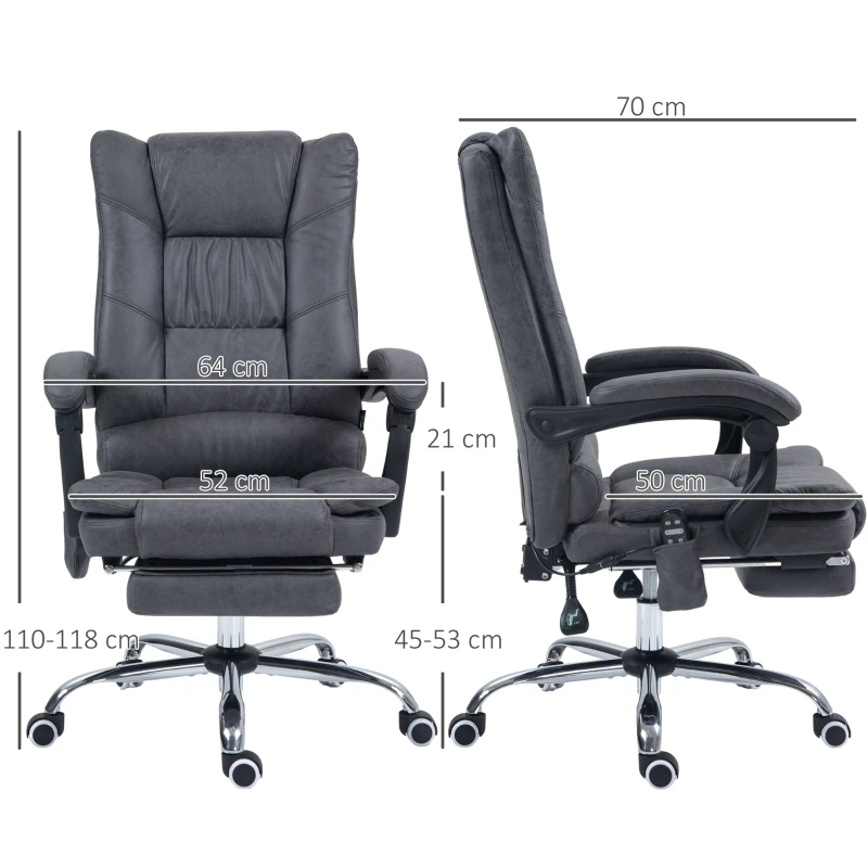 Chaise de bureau de massage avec chauffage, 135 °   inclinable, hauteur réglable, capacité de charge jusqu'à 120 kg, ergonomique, gris foncé