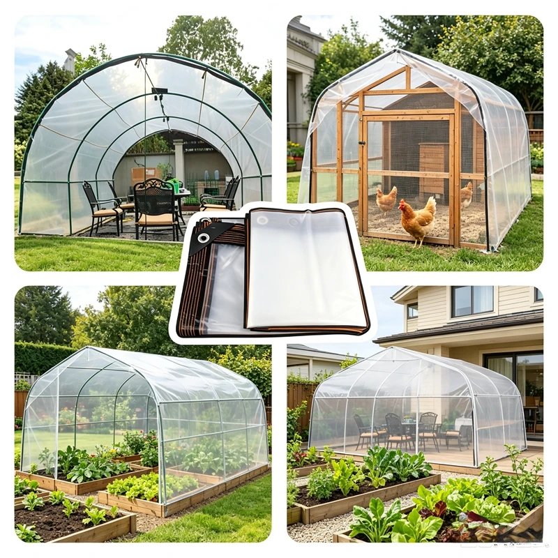 2m Wide 0.1mm Clear PE Tarpaulin Transparent Rainproof Film Garden Plant Keep Warm Cover Balcony Furniture Plant Shed Protection