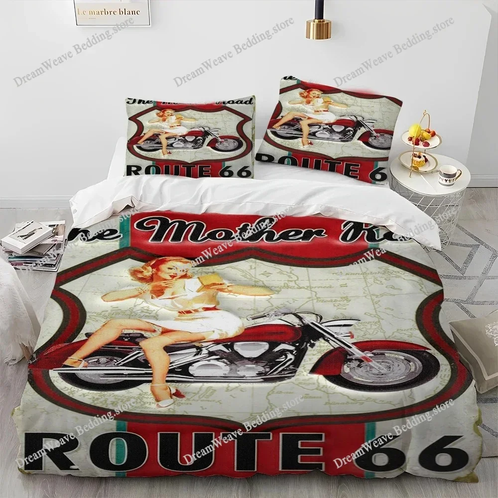 Historic Route 66,Mother Road Style Duvet Cover Pillow Case Bedding Set Quilt Cover Double Bed Home Textile Home Textileextile