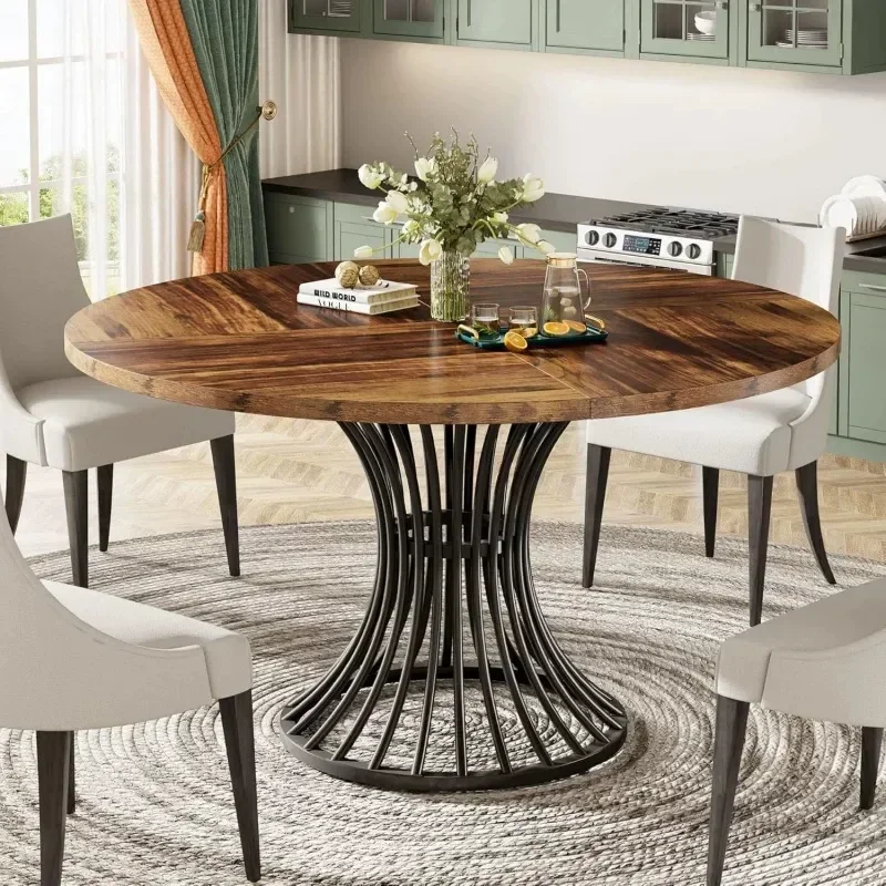 Nordic retro home wrought iron solid wood dining table small apartment designer tulip light practical table round