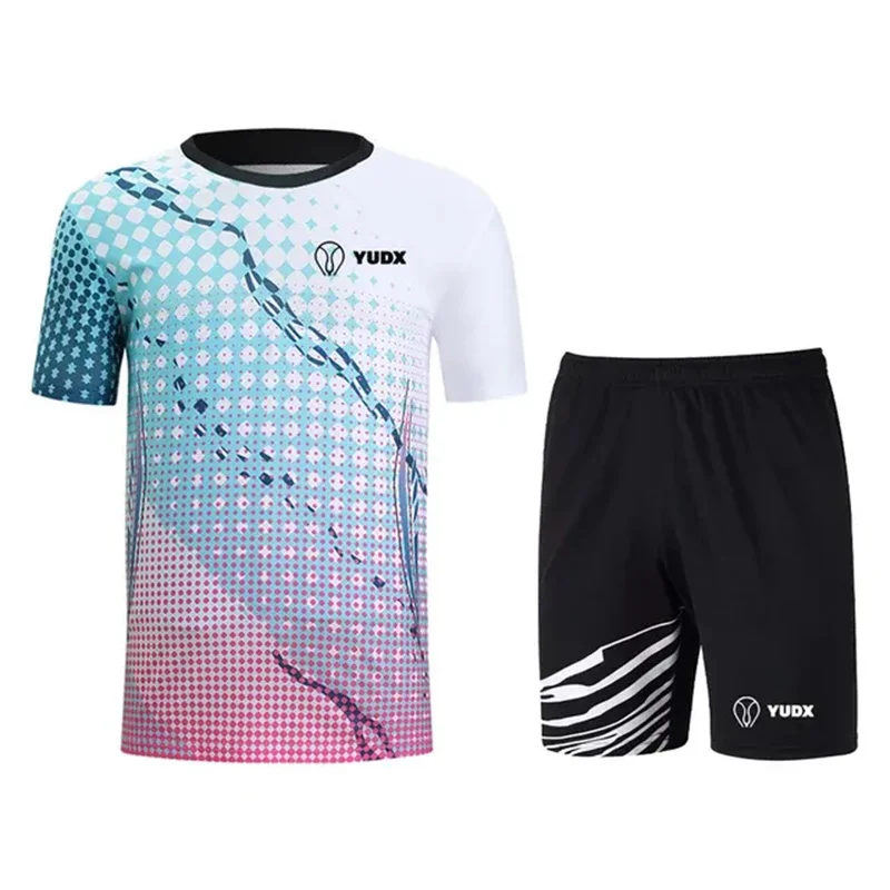 Yudx Brand Men\'s and Women\'s Badminton Wear Tennis Wear Sports Geometric Design Breathable Fast Drying Round Neckoversizdt-Shirt