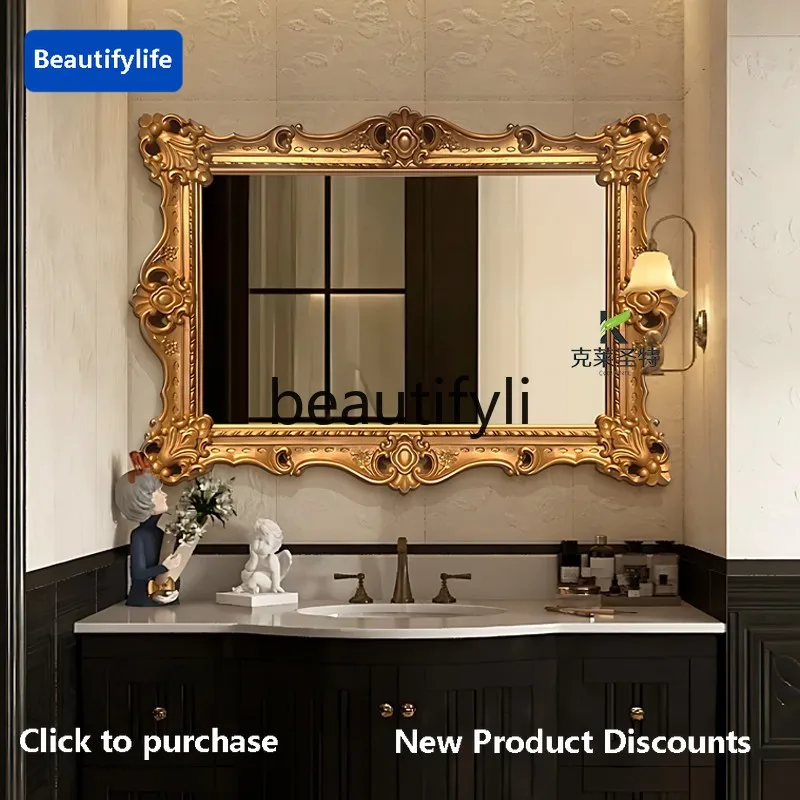 French luxury, bathroom mirror European living room porch fireplace decorative mirror American retro bedroom makeup mirror