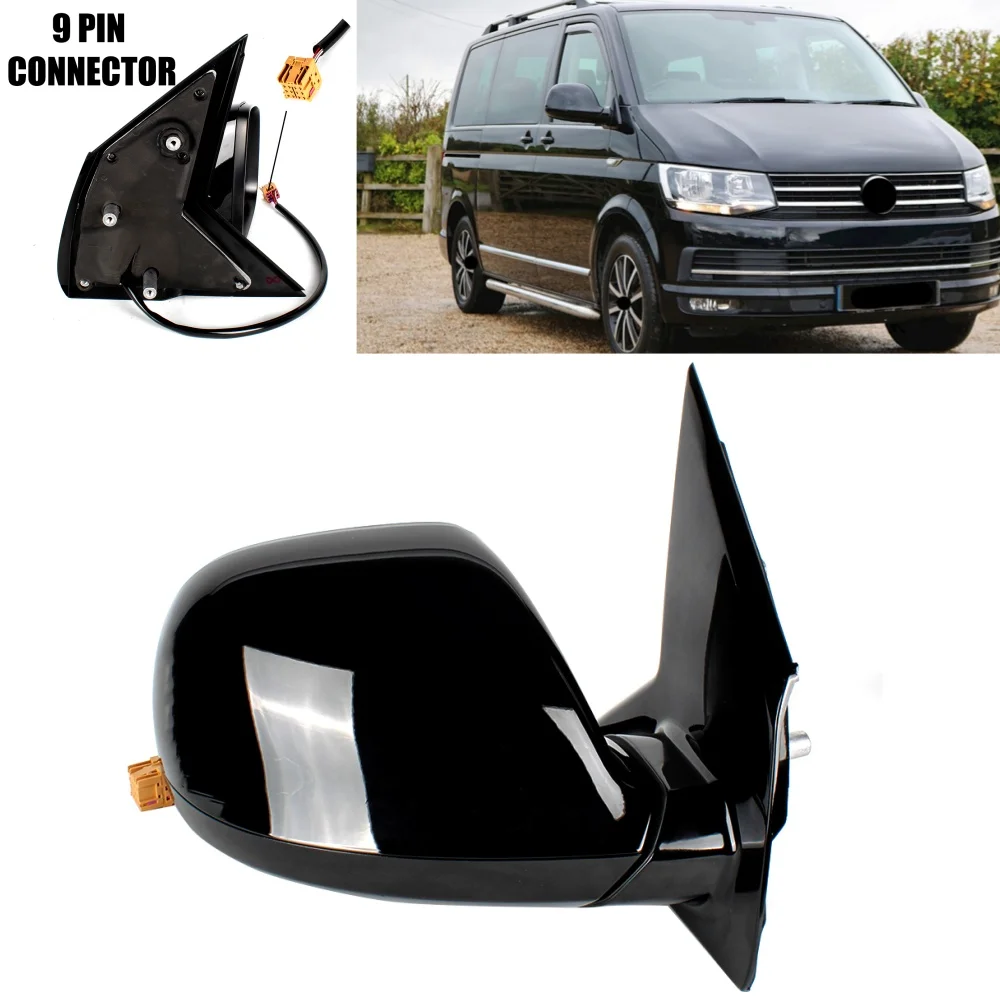 Right Side 9 Pins Black Glossy Painted Heated Power Fold Mirror 7E1857408Q/AF For VW Transporter T6 2016 2017 2018 2019