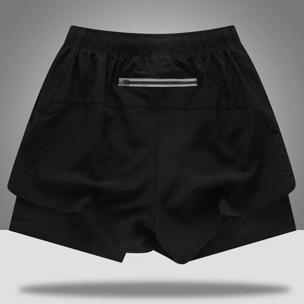 شورت الجري 2 في 1 شورت رياضي شريطي عاكس سريع الجفاف ملابس رياضية رجالية قابلة للتنفس مع جيب شورت ركوب الدراجات صيفي #5