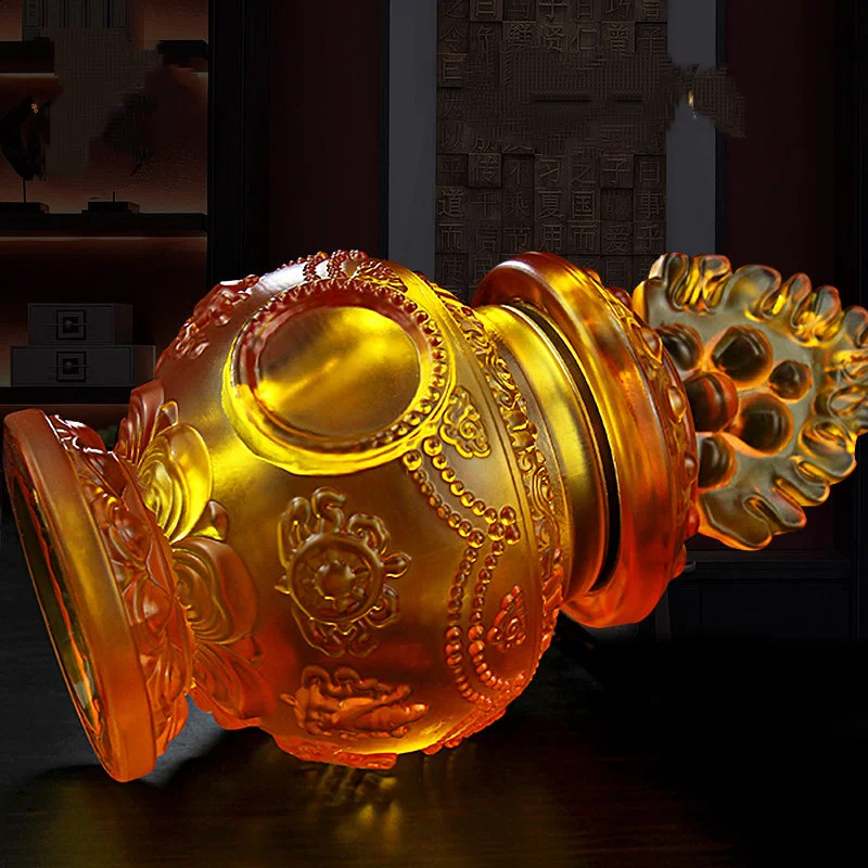Tibetan Eight Auspicious Symbol Vase Colored Glaze Mani Treasure Bottle Home Altar Decor Ornament For Buddhist Worship
