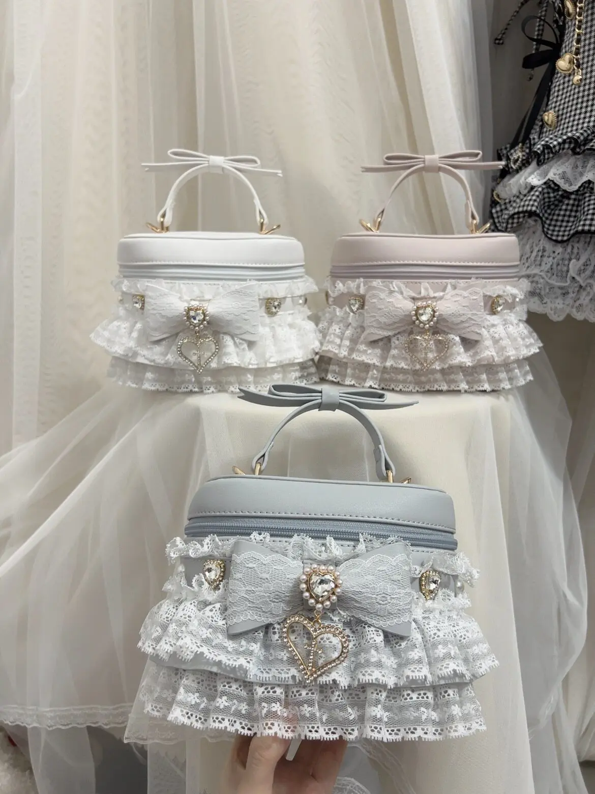 Japanese Mass Produced Rhinestone Lolita Portable Cute Lolita Bag Fashion Sweet Kawaii Lace Bow Large Capacity Backpack Women