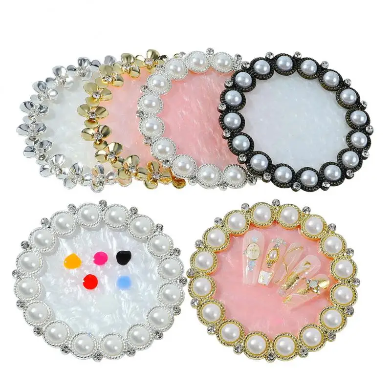 Bow-encrusted Pearl Rhinestones Nail Color Palette Gel Polish Pallet Drawing Paint Plate Pad Manicure Nail Art Display Shelf