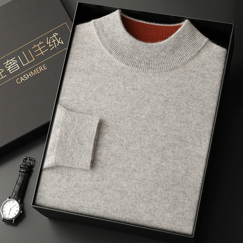 الرجال الماعز سترة الكشمير المعنقة وهمية الرقبة البلوز الخريف الشتاء 100% الكشمير تريكو لينة الدافئة مريح الكشمير أسفل الملابس