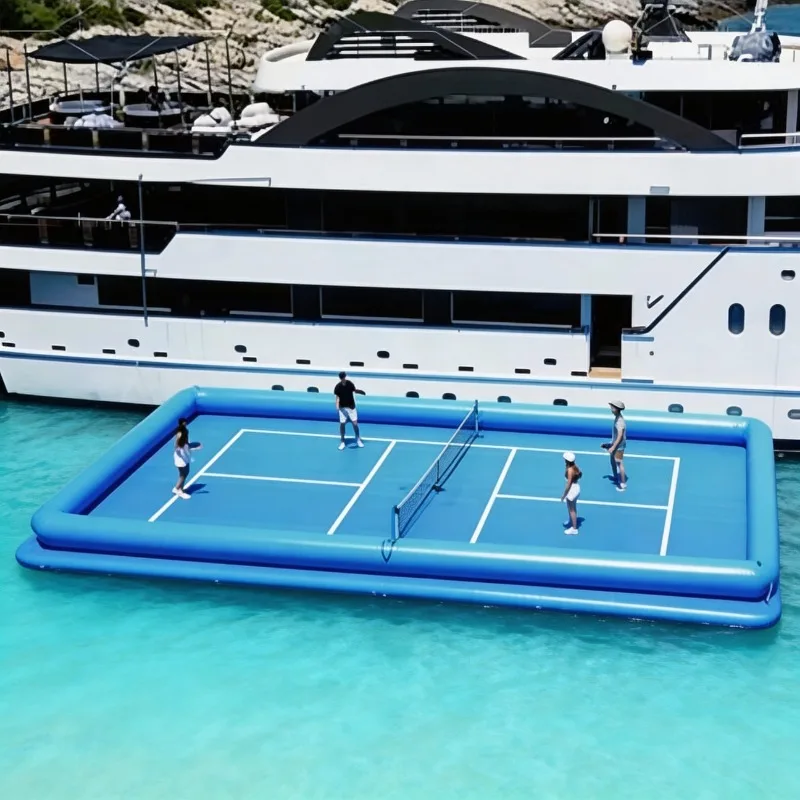 Inflatable floating pickleball court, stable floating island