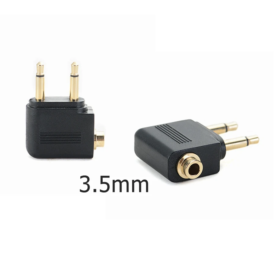 2pc Gold Nickel plated Air Plane 3.5mm Airplane Airline Headphone Mono Audio Converter Travel Jack Plug Splitter 3.5 mm Adapter