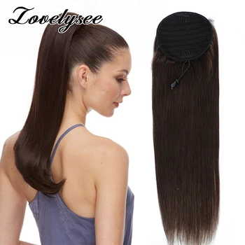 หางม้าต่อผมมนุษย์พร้อมคลิปใน Drawstring หางม้าตรงบราซิล Remy ผม Ponytails สําหรับผู้หญิง One Pack 200G