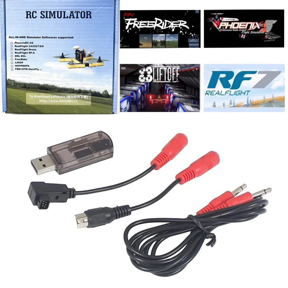 Dongle simulador sem fio 22 em 1 para Phoenix G5 G6 G7 RC Flight Sim para treinamento de drone de avião de helicóptero