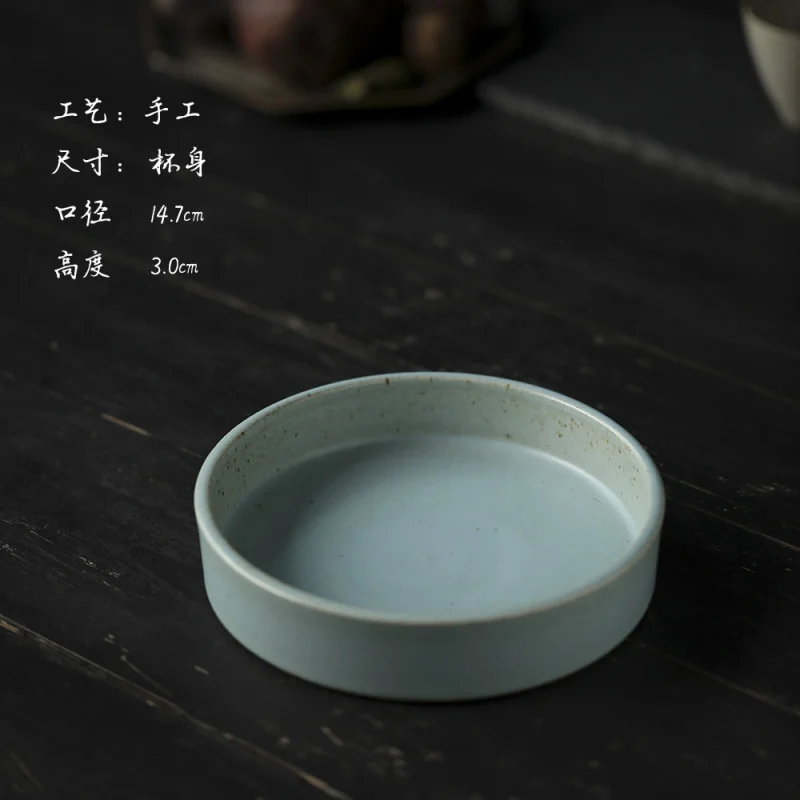 ★Tea Table Stoneware Pot Tray Ceramic Small Tea Tray round Mini Bamboo Tea Tray Tea Japanese Style Kung Fu Tea Bearing Saucer
