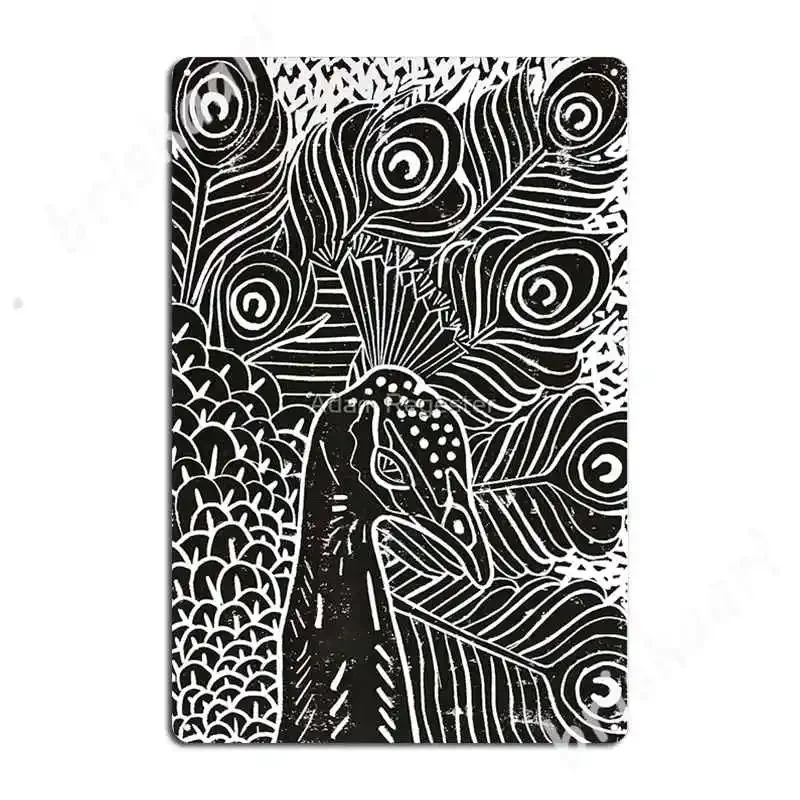 Peacock Linocut In Black Metal Signs Cave pub Garage Decoration pub Printing Tin sign Posters