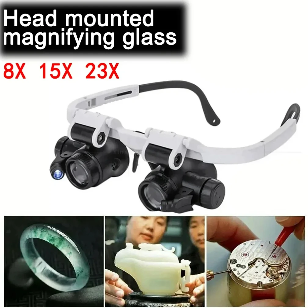 

XMSJ Magnifying Glass 8X/15X/23X Jeweler Watchmaker with LED Light Telescopic Headband Magnifier Glasses Reading Loupes Eyewear
