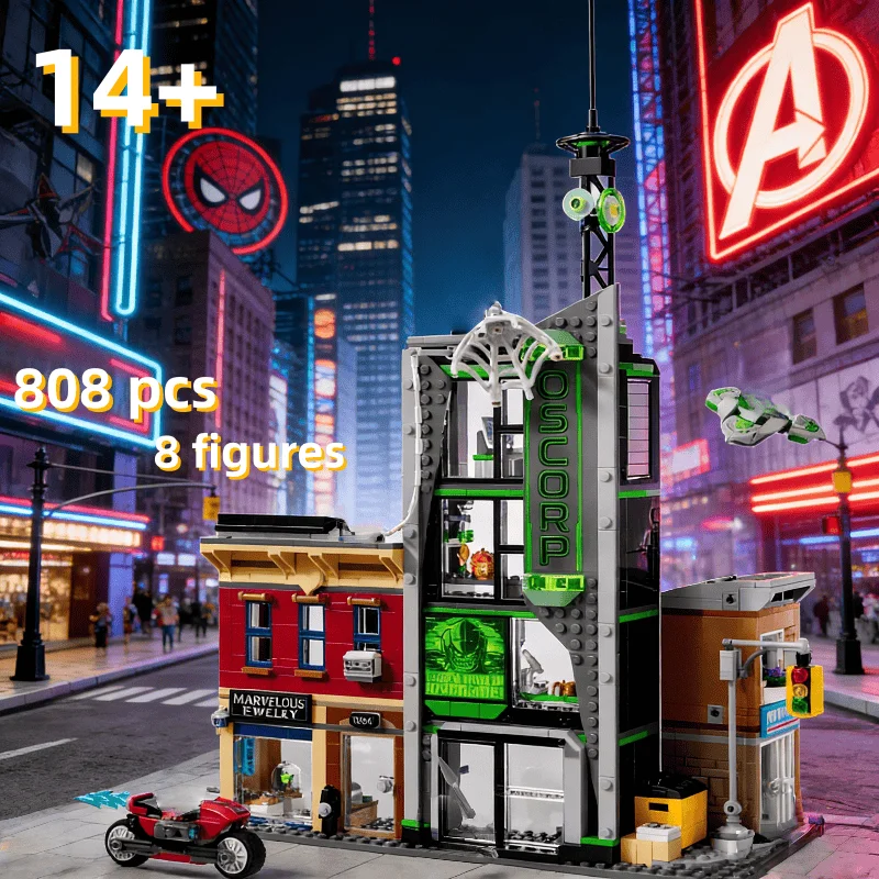 

Набор строительных блоков MOC из 808 деталей, модель битвы на Башне Оскорп по мотивам знаменитого фильма, DIY, креативная игрушка, подарок на Рождество