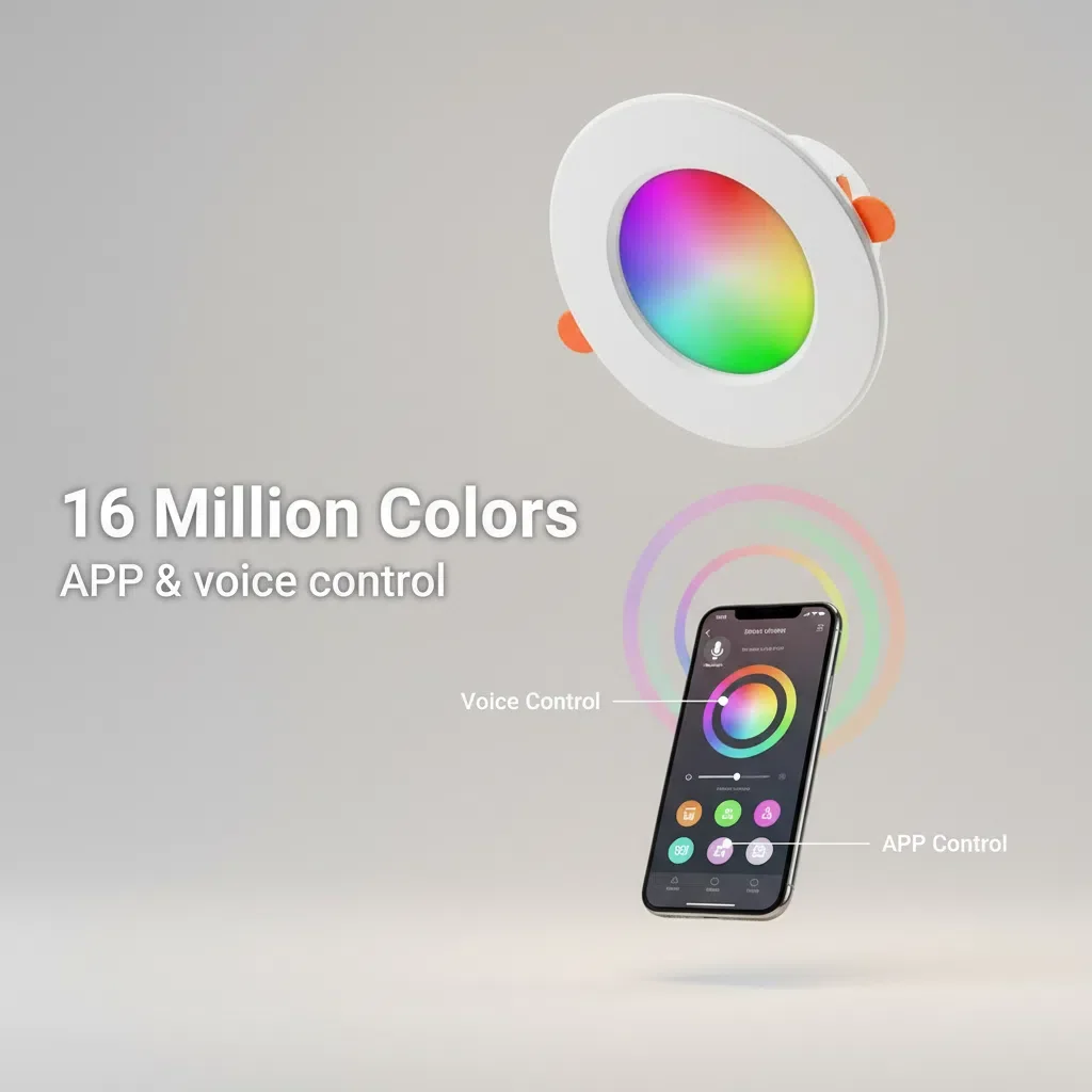 

Smart LED Downlight 10W RGB Recessed Ceiling Light Dimmable Color Changing Bluetooth APP Control Remote Timing Voice Scene Group