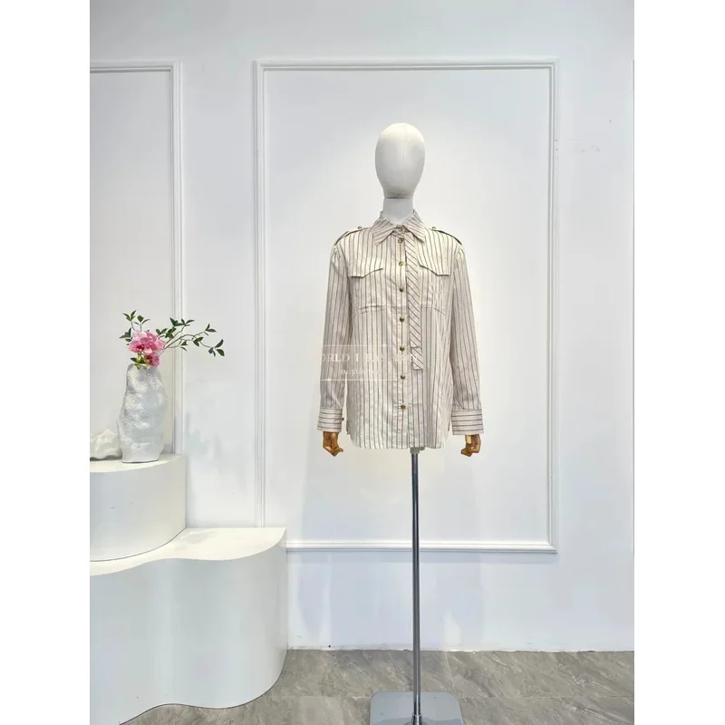 2026 موضة جديدة المشمش شريط طباعة كم طويل بلوزة بلايز وسراويل مجموعة ملابس العمل #2