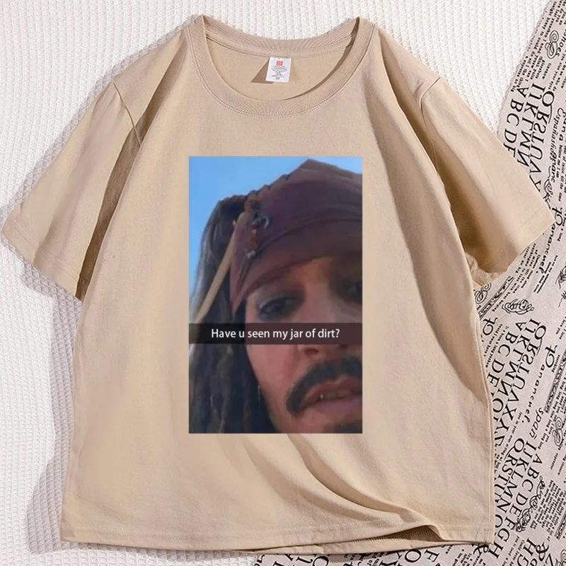 Funny Captain Jack Sparrow T Shirt Men Cotton Short Sleeve Graphic Tees Humorous Round Neck Breathable Loose Tops High Quality