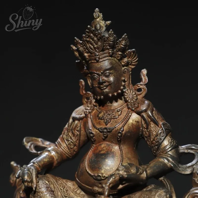 Antique Yellow Wealth God Sculpture Tibetan Buddhis Buddhist Statue Home Altar Shrine Ritual Ornament Feng Shui Decor