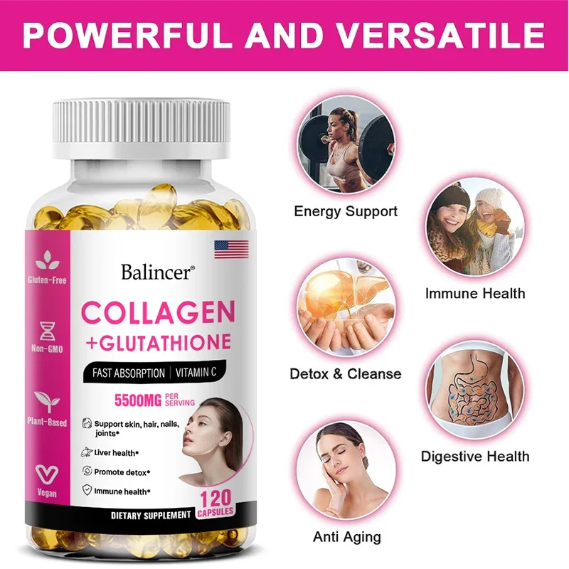 Hydrolyzed Collagen Glutathione Biotin & Vitamin C B6 B3 Nutritional Supplement - Better Absorption, Antioxidant, Skin, Immunity