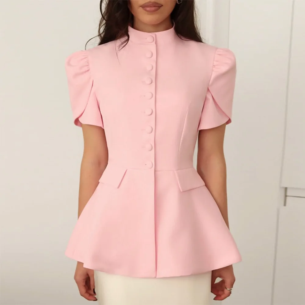 

Blifanbo Autumn Short Sleeve Blazer Women Fashion O Neck Single Breasted Patchwork Slim Fit Suit Jacket Ladies Elegant Blazers