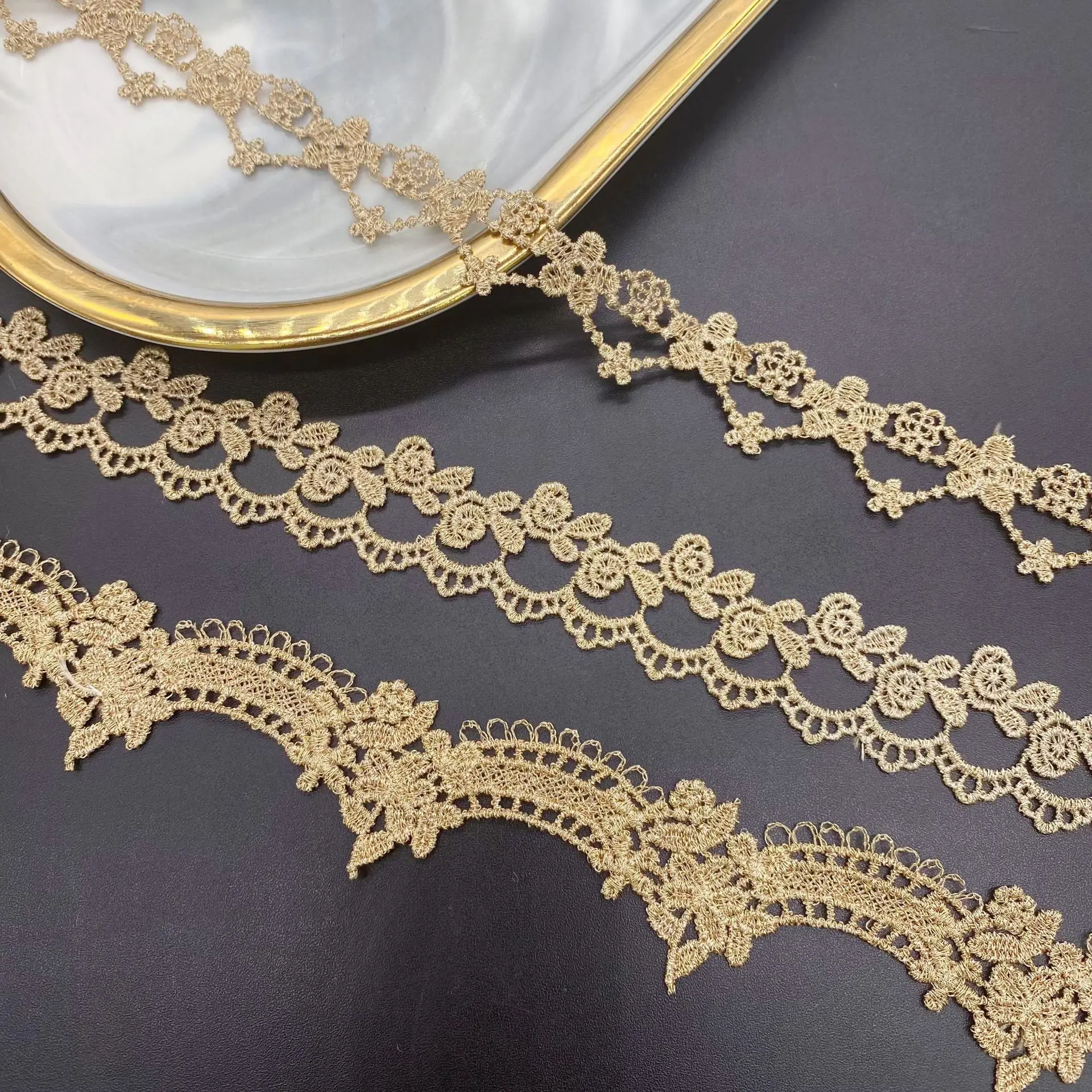 5 Yards Gold Thread Barcode Lace Stars Computer Embroidery DIY Bow Clothing Accessories Wholesale Gold Lace Trim Decoration