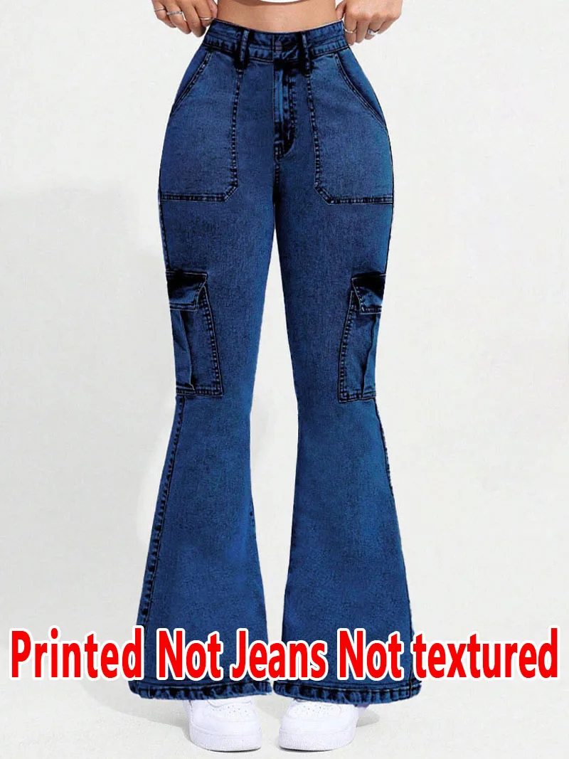 8175 [Printed Pants - Not Faux Denim Fabric][Imitation Faux Denim Flare Pants] Printed Flare Trousers Without Texture