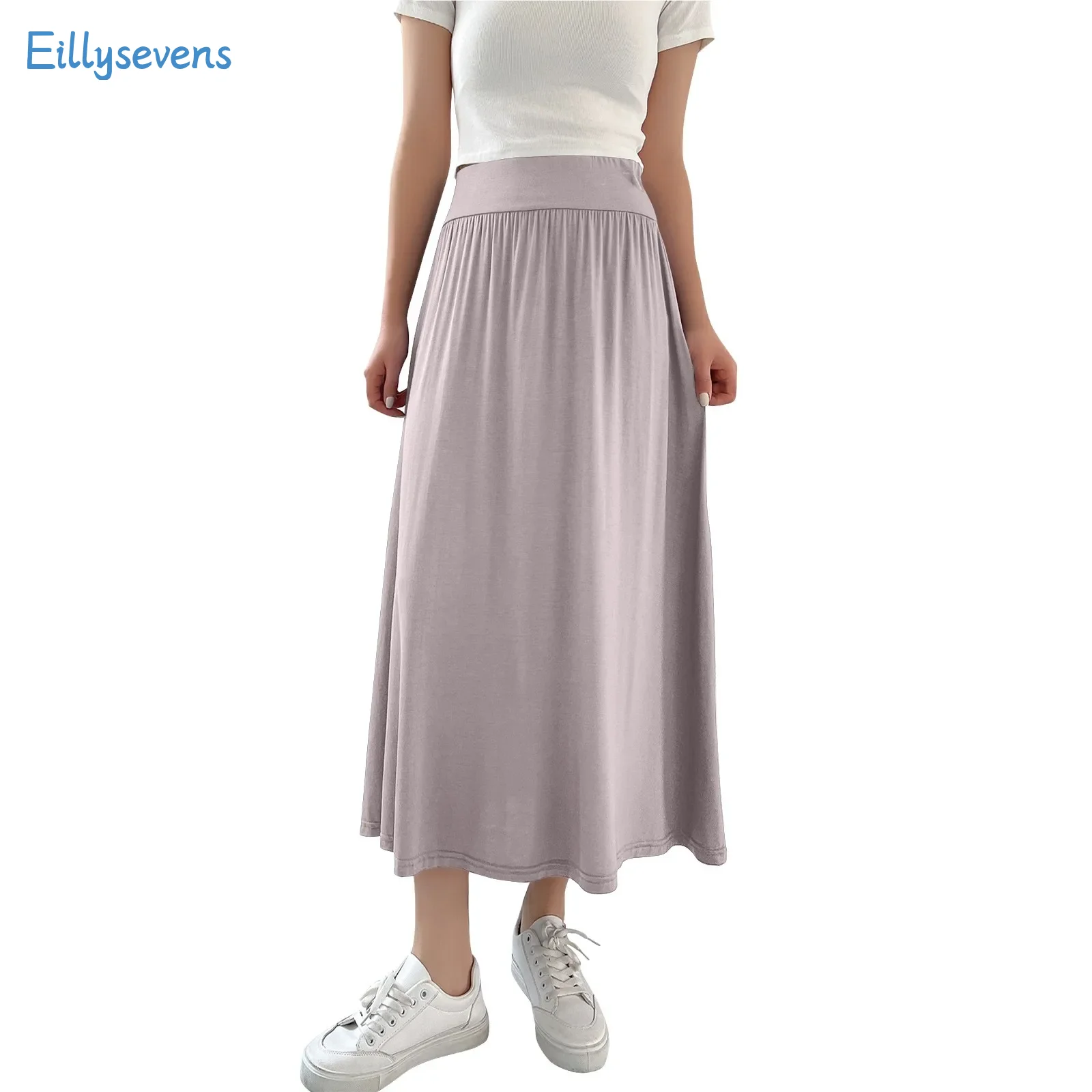 Summer New Comfy Skirts Women Widen High Waist Pleated Slimming Skirts Daily Causal Classic Simple Solid All-Match Skirts