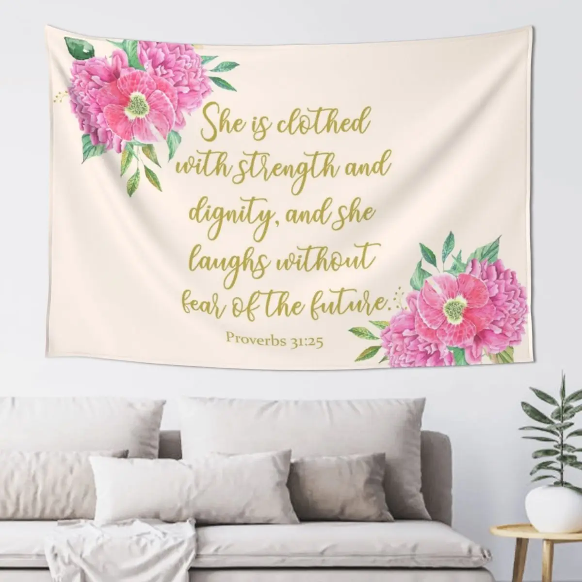 She is clothed with strength and dignity bible verse Tapestry Decoration Pictures Room Wall Wall Hanging Decor Tapestry