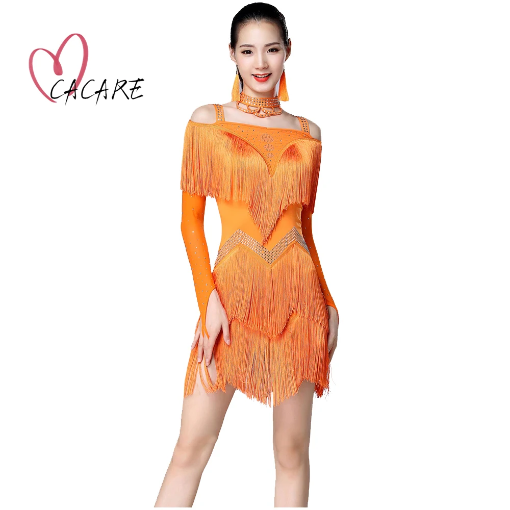 

CACARE Latin Dance Party Dress Dance Wear Clothing Women Dancewear Tassels Fringe Dress Latina Salsa Dance Suit Costumes D0703