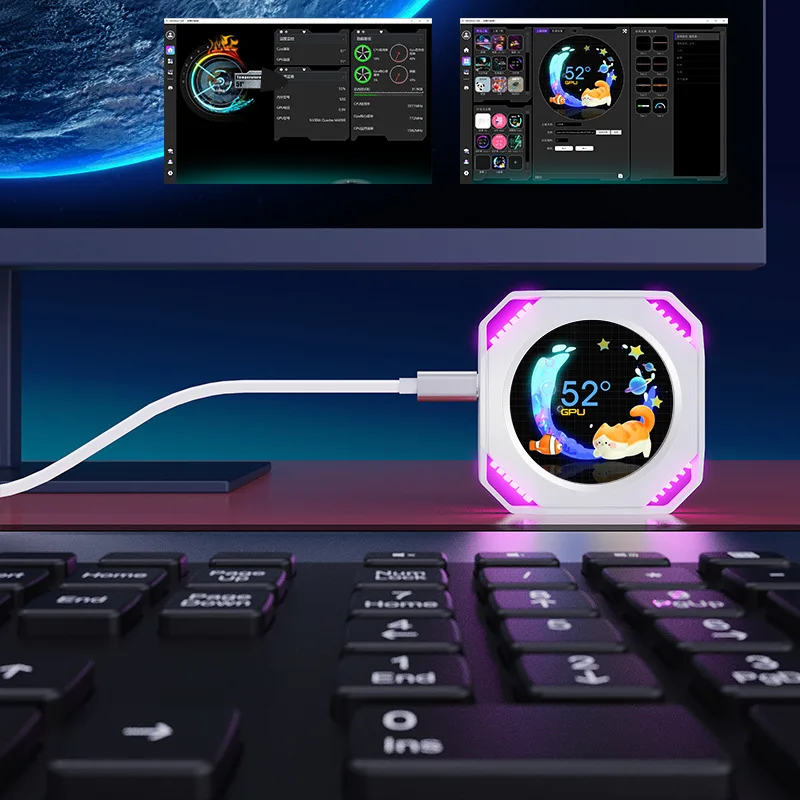2.1-Inch IPS round water-cooled secondary screen USB first-line connection No need for HDMI cable, chassis secondary screen