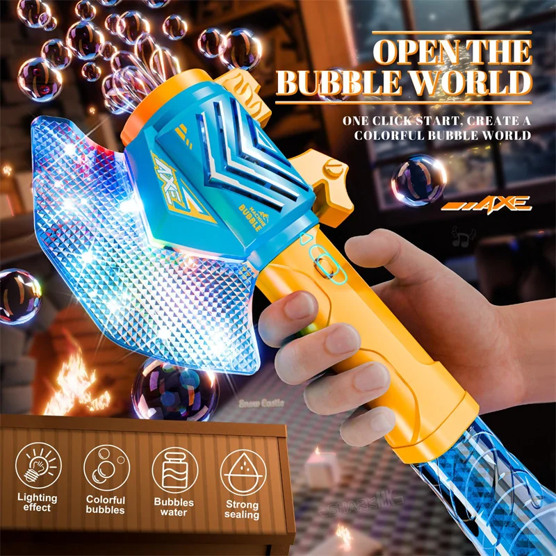 ขวานไฟฟ้า Bubble Stick มือถืออัตโนมัติสบู่ Bubble Machine Cool Light Bubble Gun ของเล่นกลางแจ้งเด็กของขวัญวันเกิด