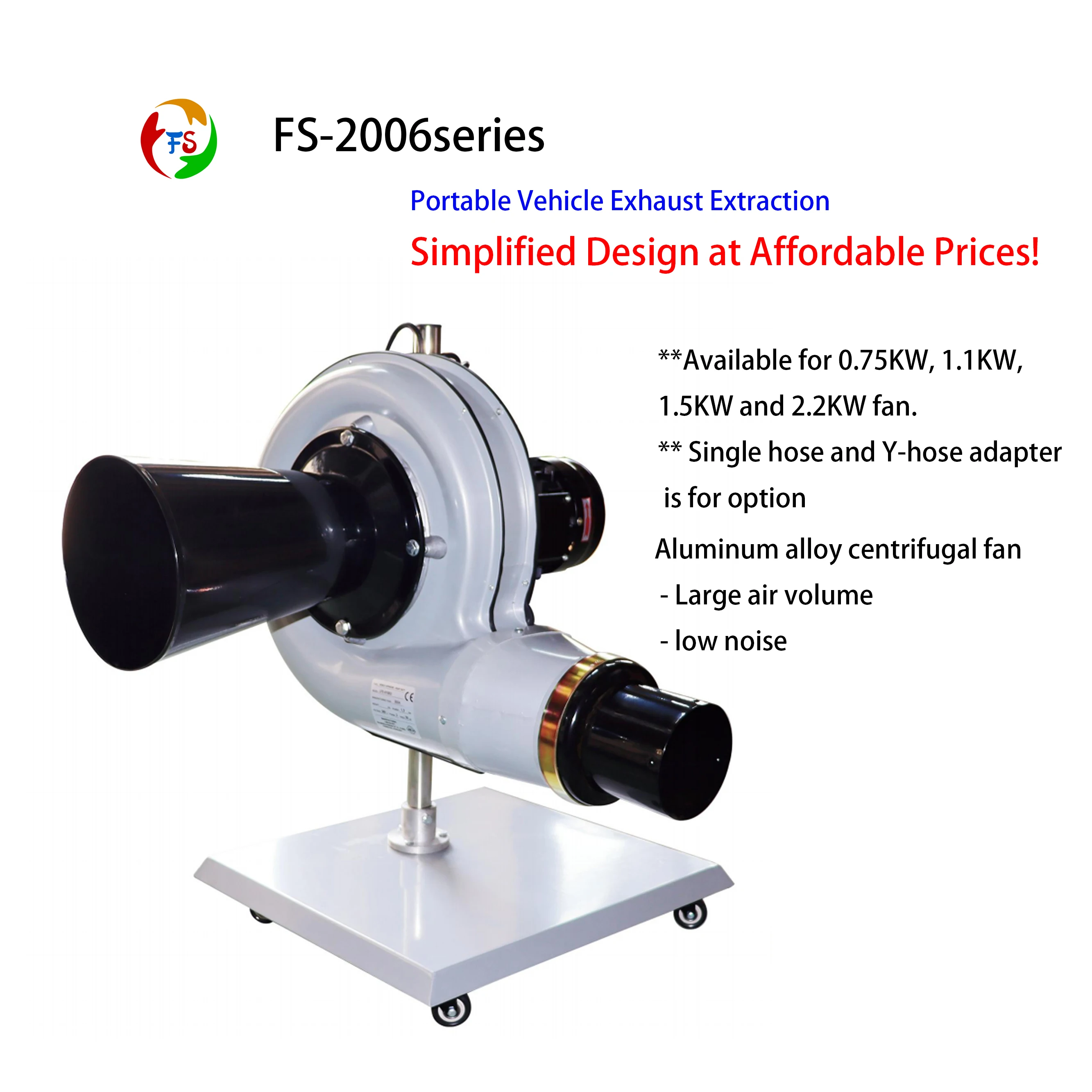 Mobile Efficiency Exhaust Extractor Industrial Fume Car Workshop Equipment Aluminum 0.75KW 152mm Hose