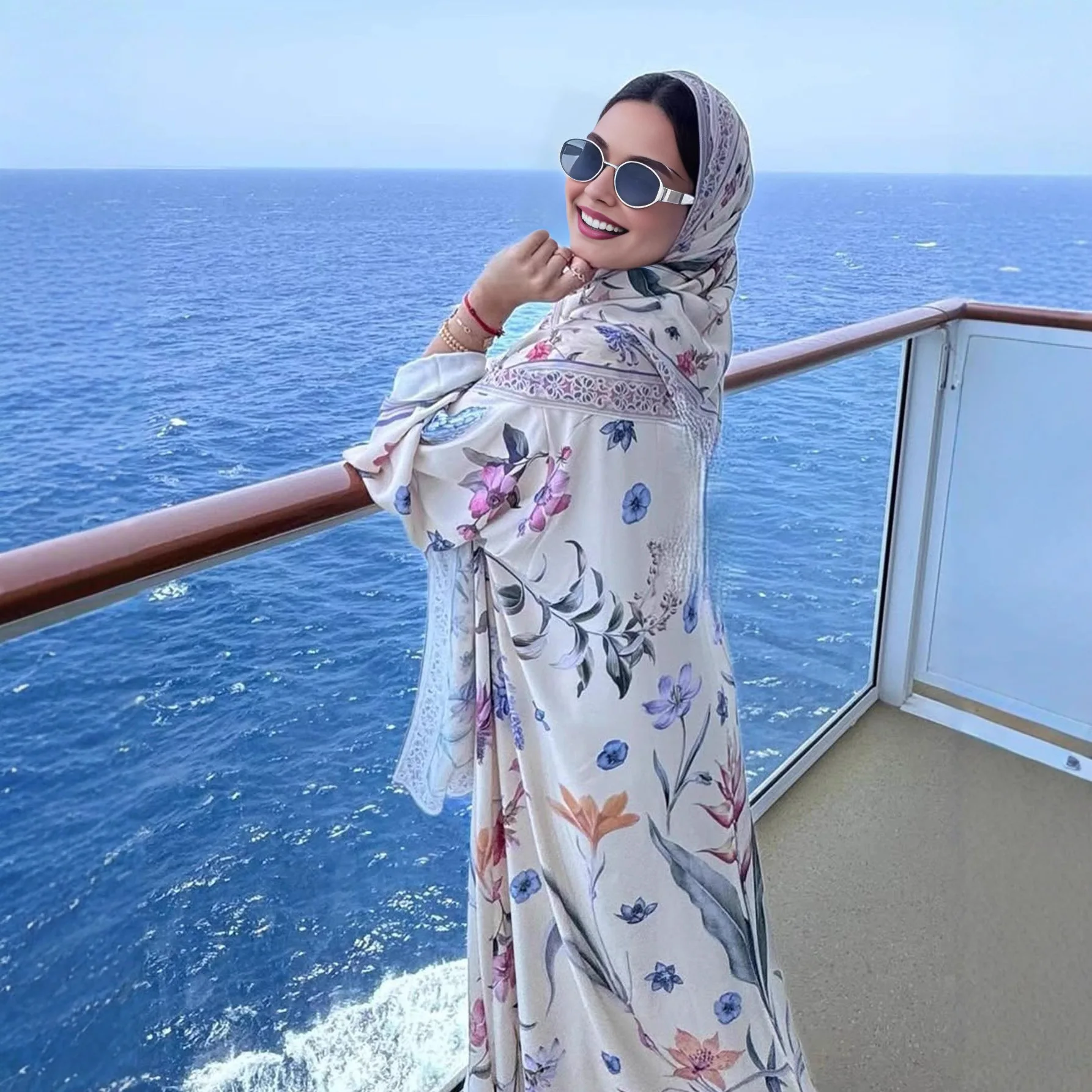 New Arrival Women's Dress Open Abaya Hijab Set Muslim Dress with Hijab Scarf Shawl Floral Islamic Clothing for Eid Daily Wearing
