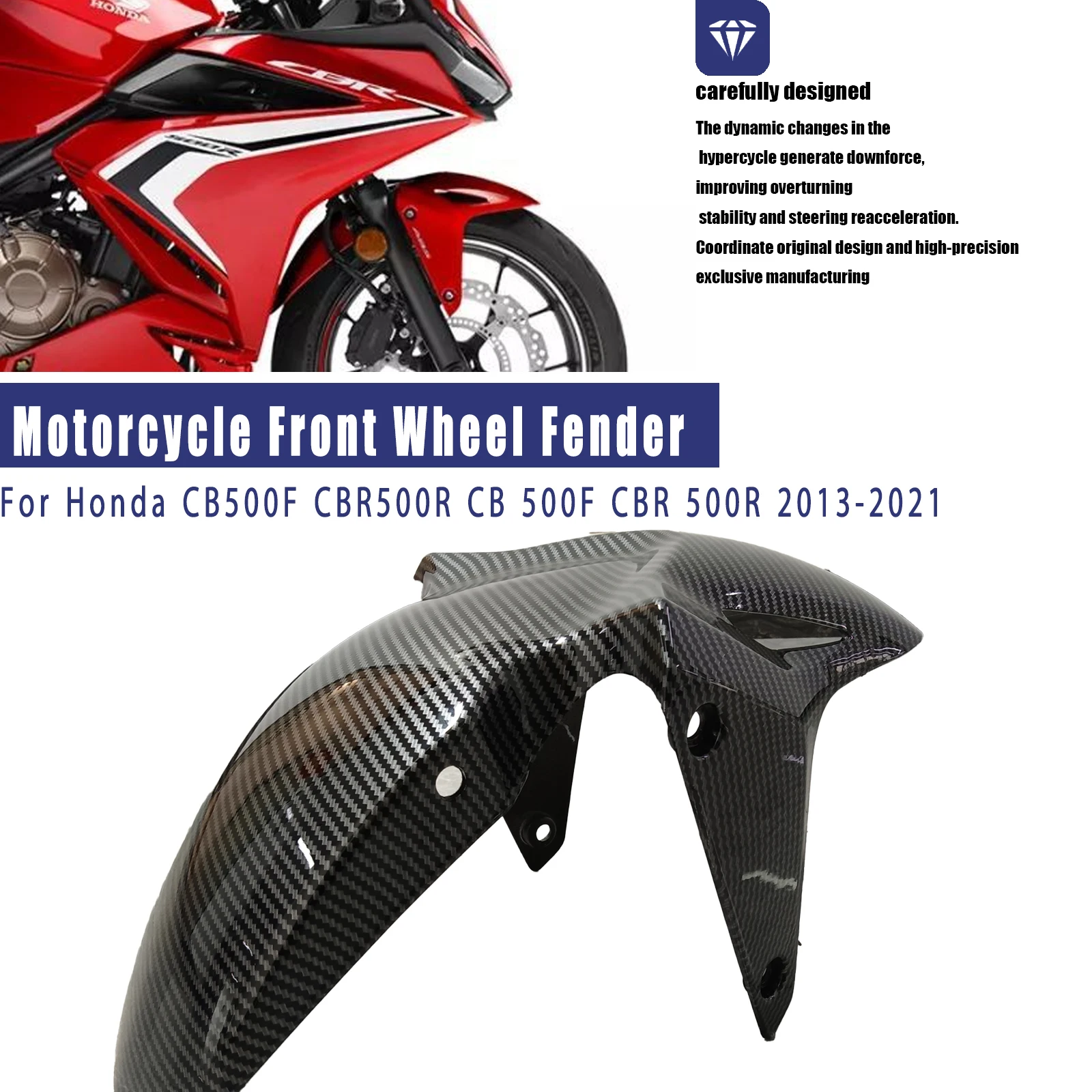 

For Honda CB500F CBR500R 2013-2021 Motorcycle Front Tire Fender Guard Hugger Fairing ABS Carbon Fiber Color