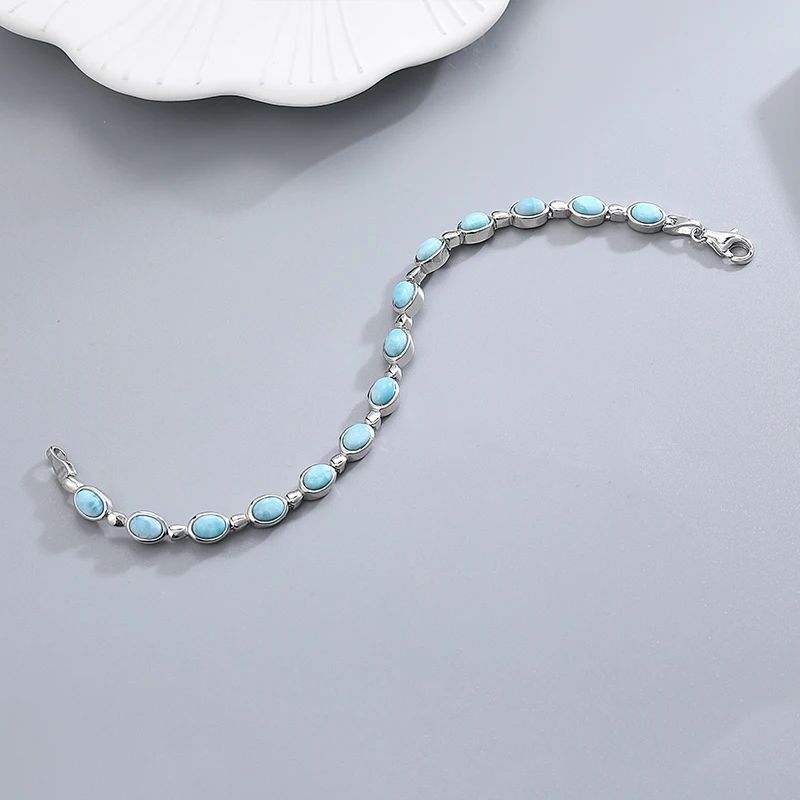 XYOP Natural Larimar Blue Oval Classic Bracelet Burning Christmas, Warm For Love, Warm Winter Praise