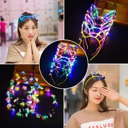 1pcs Glow Cat Ears Tiara Crown Headband Light Up Wreath Rabbit Ear Headwear Head Band Hairwear Gift christmas Easter