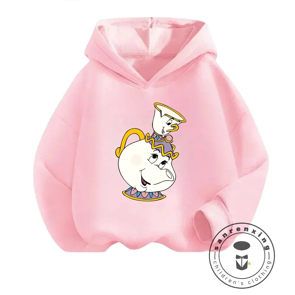 Creative Kawaii Disney Beauty and the Beast Cartoon Sweatshirts for Boys Girls Versatile Autumn Fashion Hooded Tops Casual Wear