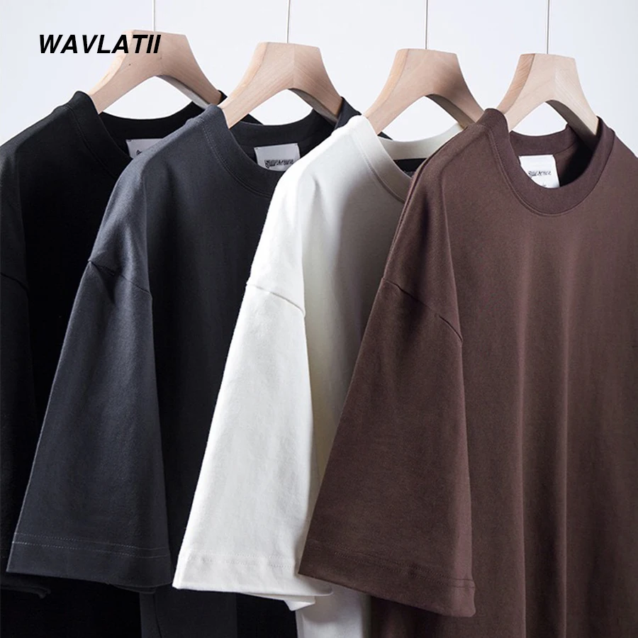 WAVLATII nowe męskie Oversized T shirty damskie 260 GSM casualowe białe koszulki Streetwear czarna porządna proste lato topy dla młodych WMT2401