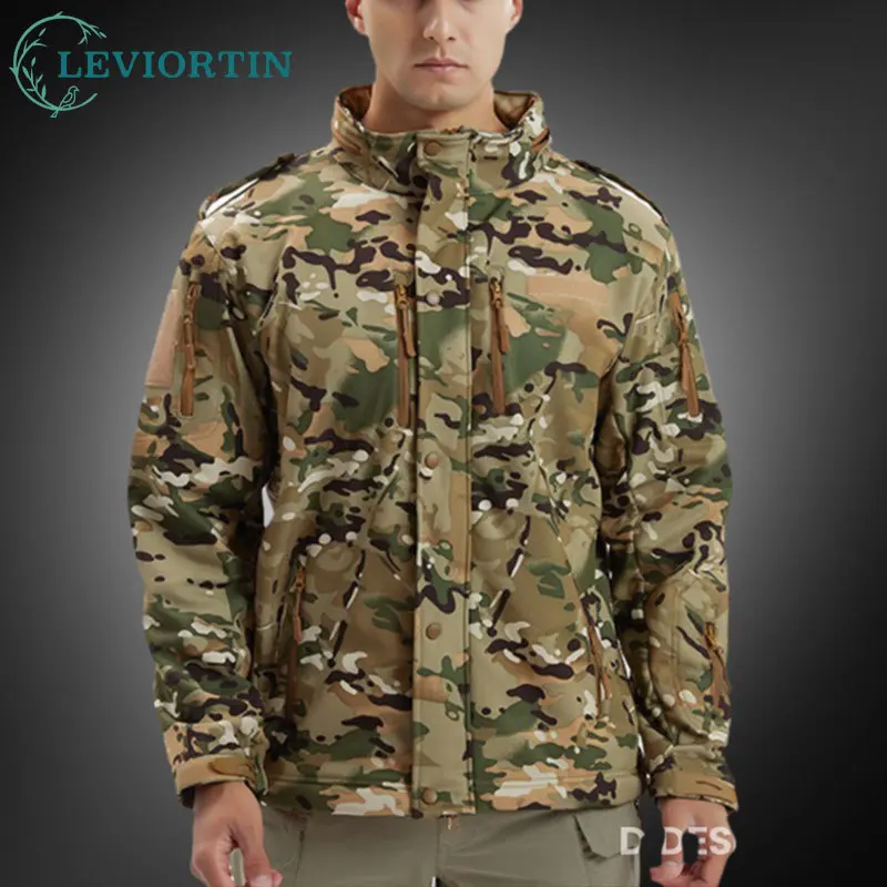 

Men's Outdoor Camouflage Soft Shell Tactical Jacket Coats Fall Winter Fleece Lined Outdoor Thermal Hooded Coat Man Army Clothing
