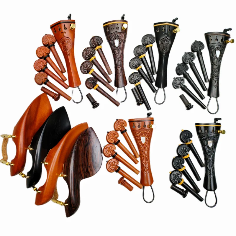 Professional Violin Accessories Fittings Carved Tailpiece Peg Chinrest with Metal Screw Clamp Bracket Inlay Pearl Shell
