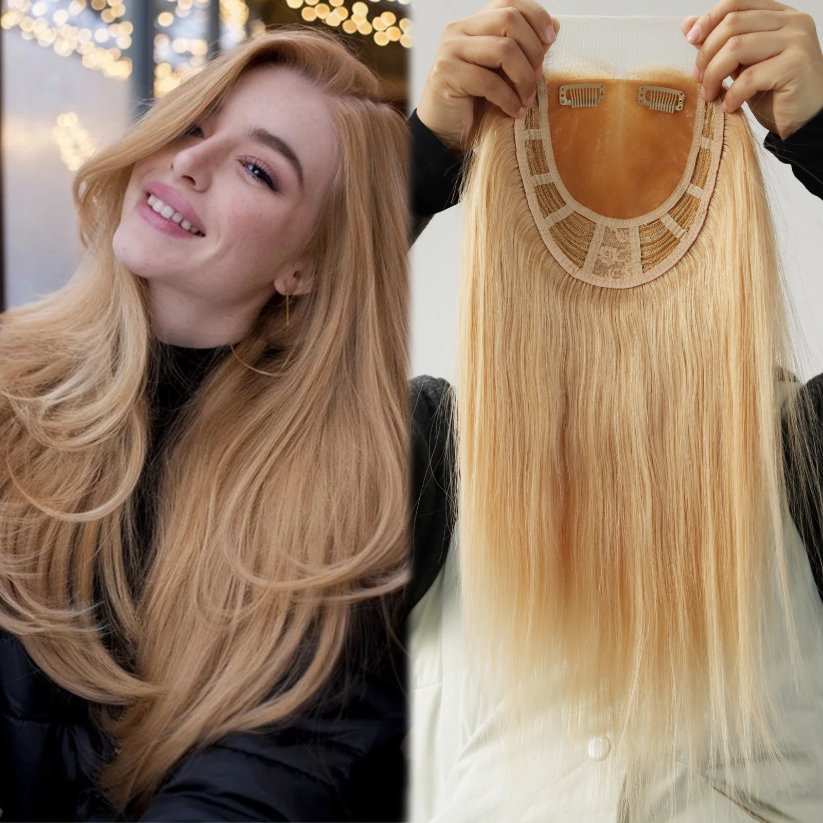 

Топпер из натуральной прямой шелковой кожи с кружевной передней частью # 18. Пепельно-русый топпер из человеческих волос Remy с открытой утком, шелковая застежка сверху