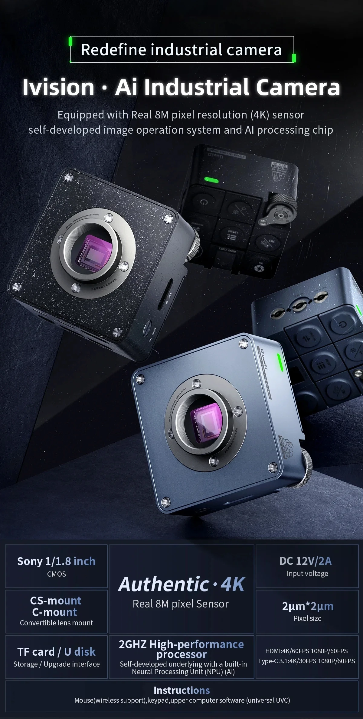 Qianli Ivision AI Industrial Camera 8MP 4K For Sony Sensor High Integration Flexible for Precision Repair Scientific Research
