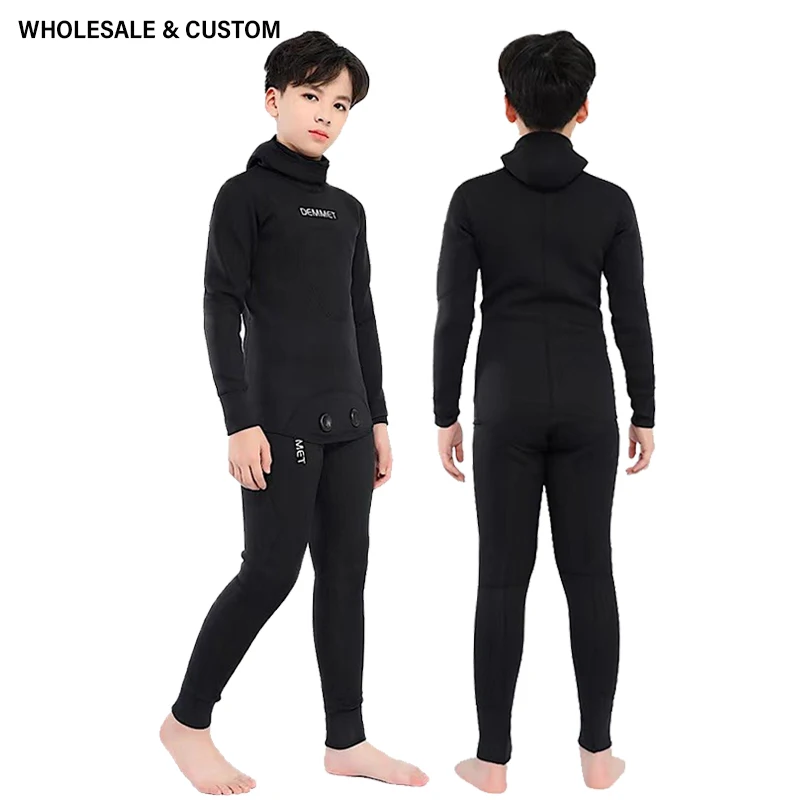 Wholesale Custom Boys Neoprene Wetsuits 2.5mm Long Sleeve Fission Hooded 2 Pieces Toddlers/Youth Thermal Surfing Swimsuits