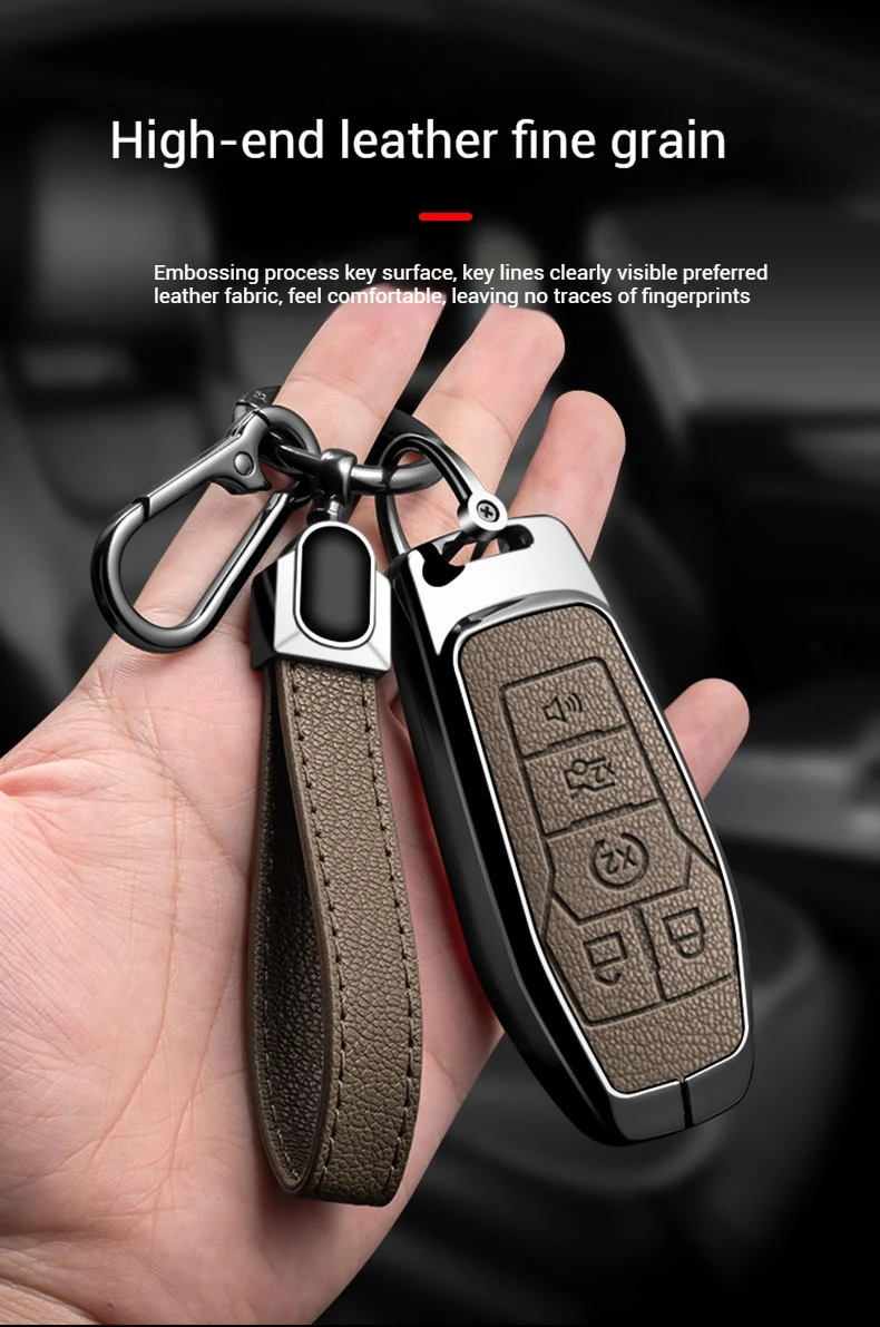 Metall+Leder Autoschlüsselhülle für Ford Territory EV, Schlüsselanhänger-Schutzhülle, Schlüsselkette, Auto-Zubehör – Detail 9