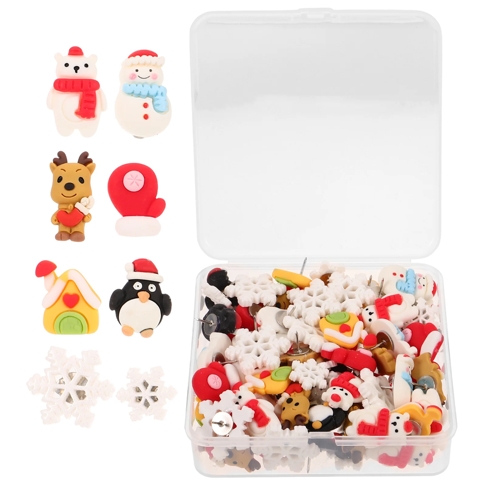 80Pcs Christmas Push Pins Thumb Tacks Resin Metal Decorative Bulletin Board Office School Photo Wall Supplies