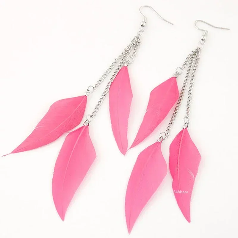 1 par de pendientes largos con borlas de plumas, moda femenina, bohemio, colgante grande para fiesta de boda, joyería, regalo, pendiente colgante para playa