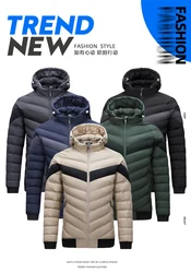 Men's Cotton-padded jacket Solid Color Multi-pocket jacket Warm Light  Windproof Hooded Waterproof Winter Parka Men