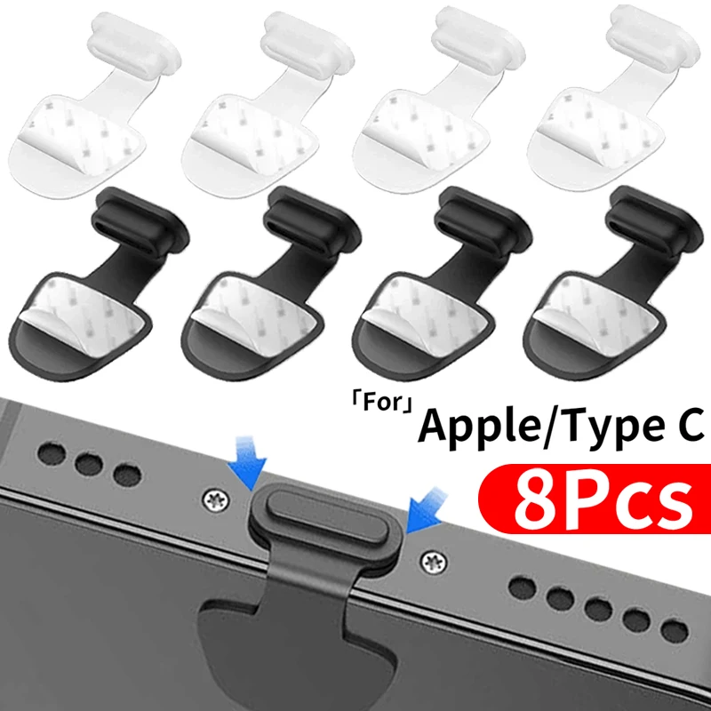 2/4/8PCS Charging Port Anti-Dust Dirt Plugs for IPhone Samsung USB Type-C Port Protector Silicone Anti-Lost Dustplug Cap Cover